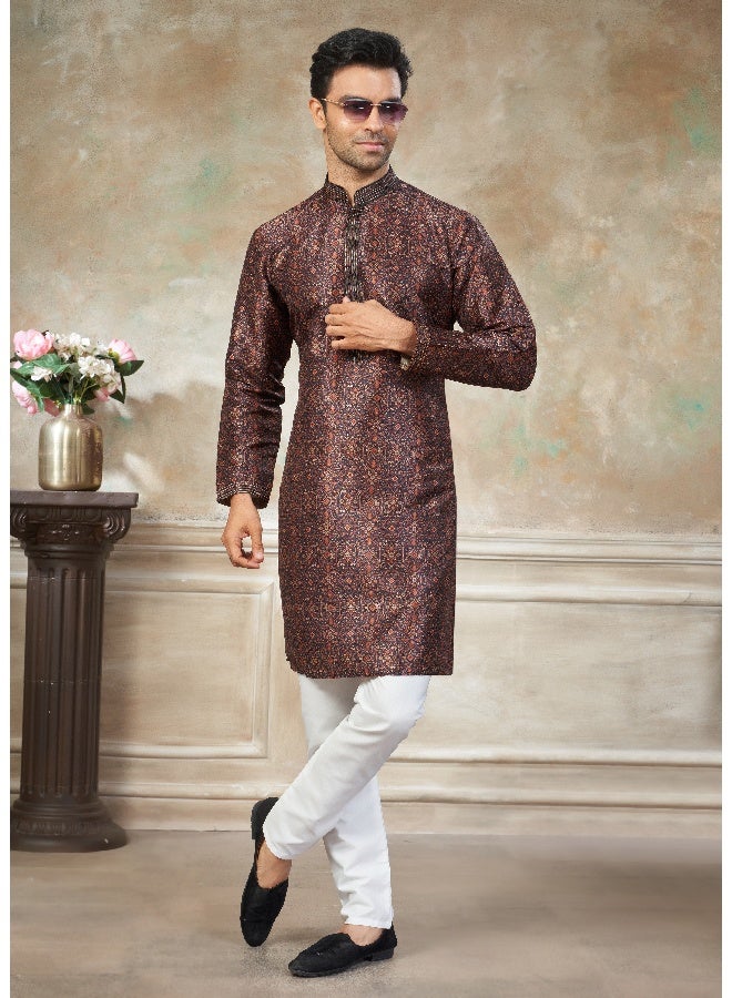 OUTLUK Maroon Premium Silk Kurta for Men - Image 3